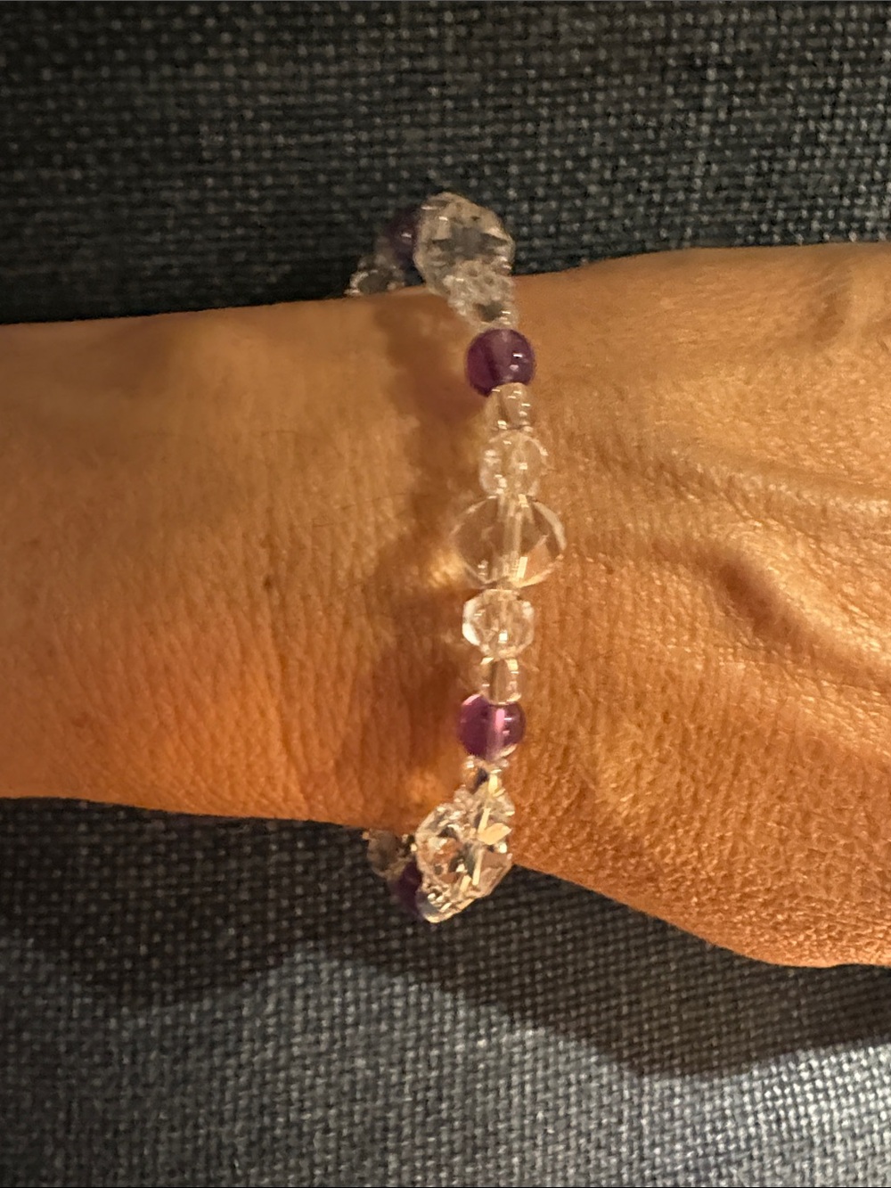 Real Crystal and amythest Stretch Bracelet